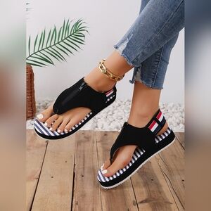 Black Striped Women's Platform Sandals